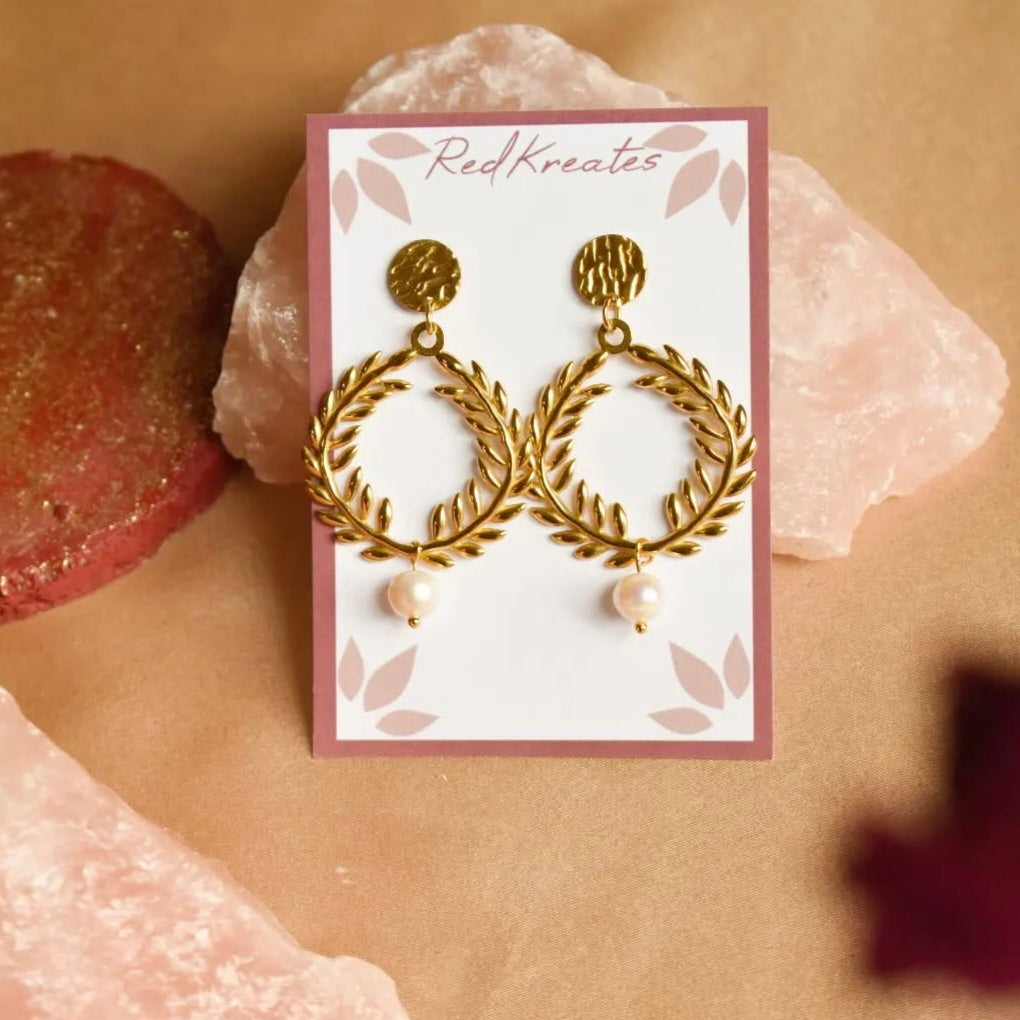 Leafy pearl earrings