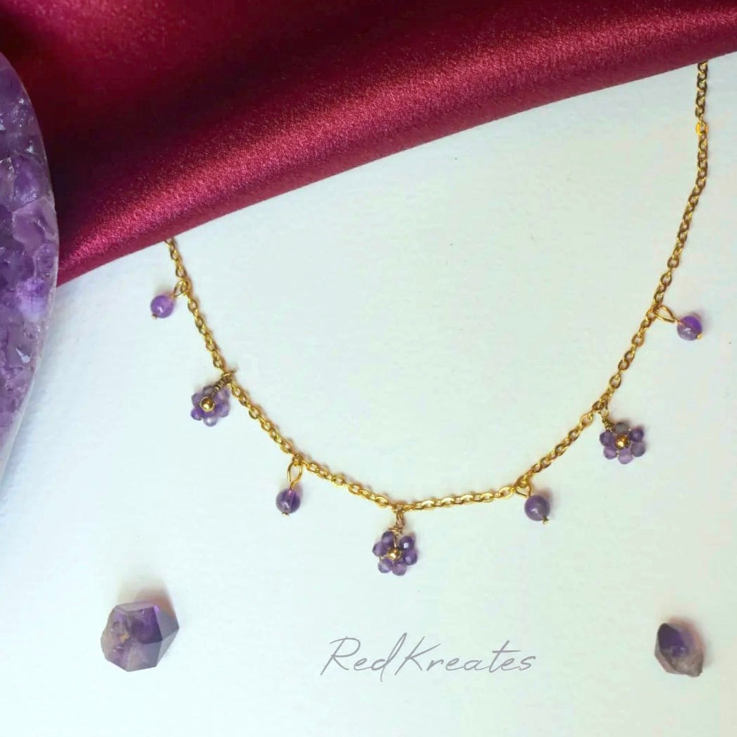 Amethyst beaded flower necklace