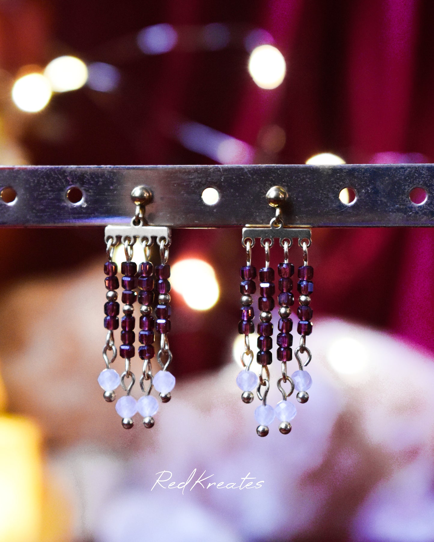 Garnet and Rose quartz earrings