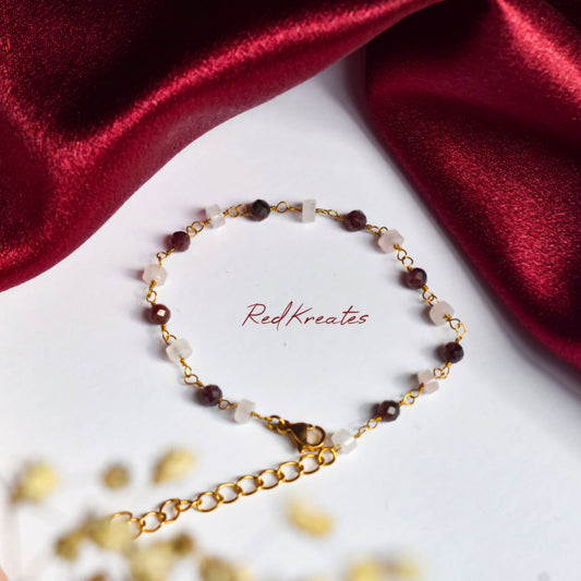 Rose quartz and garnet rosary bracelet