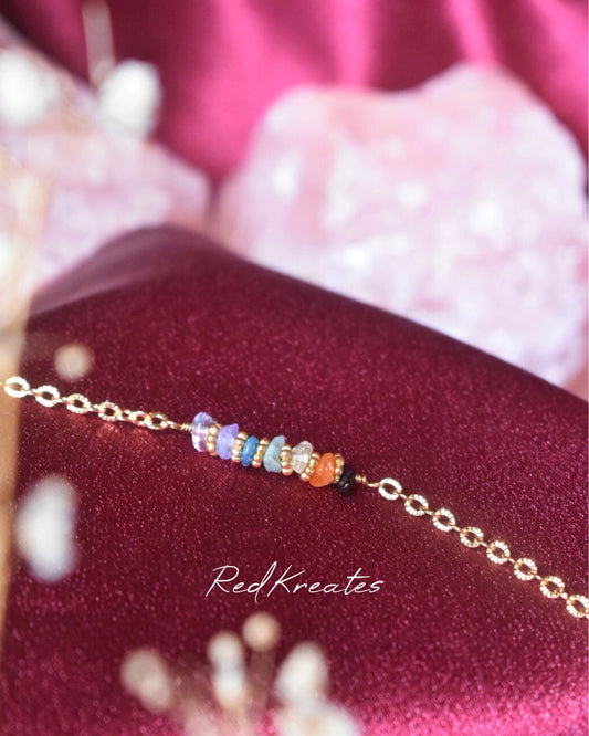 Seven chakra bracelet-embossed chain