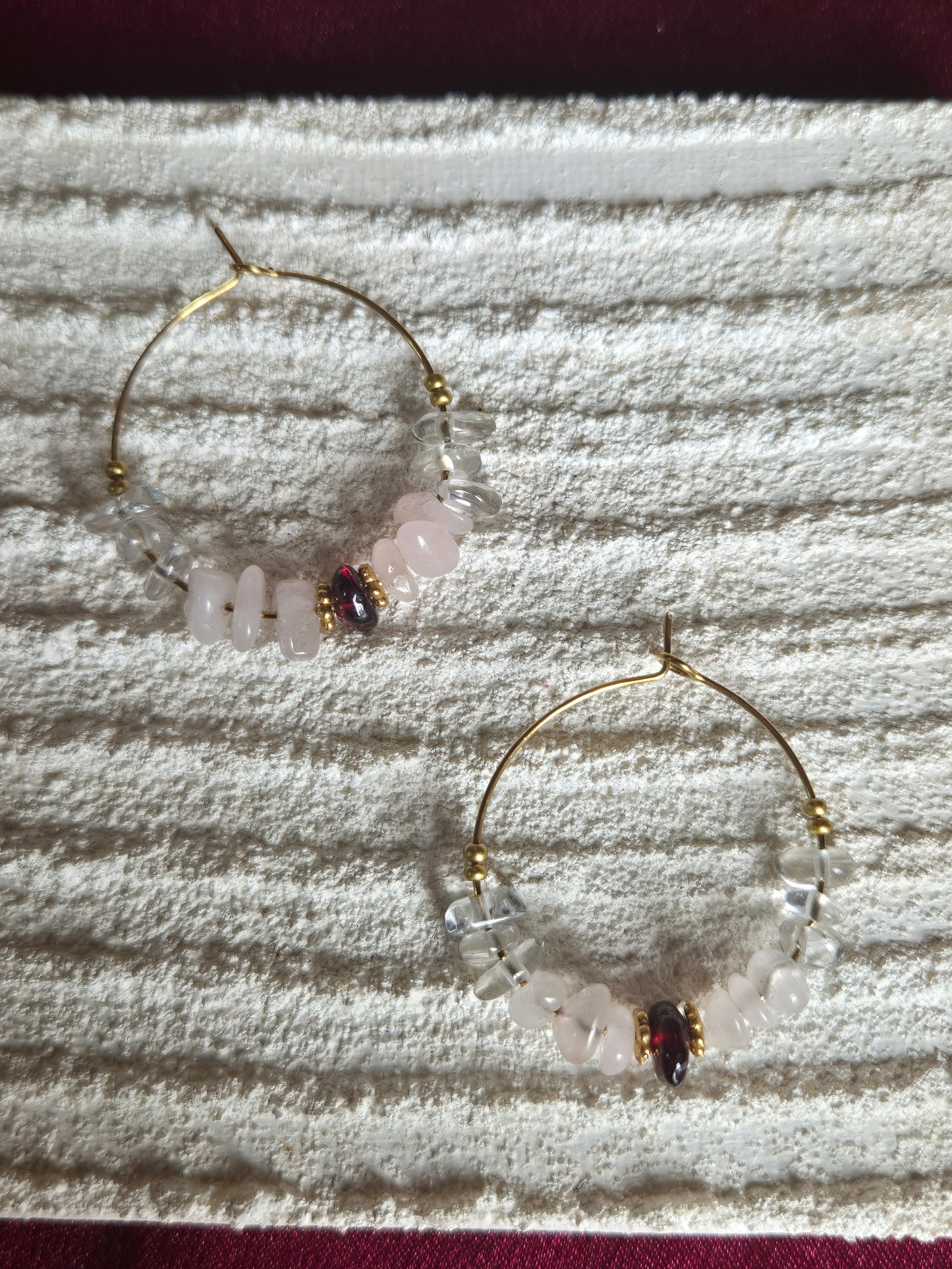 Garnet and rose quartz hoops