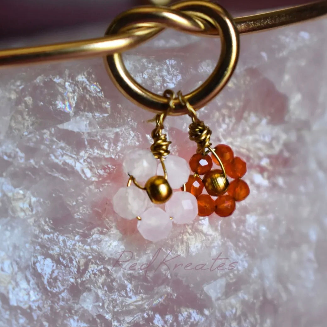 Rose quartz and Carnelian flower bangle