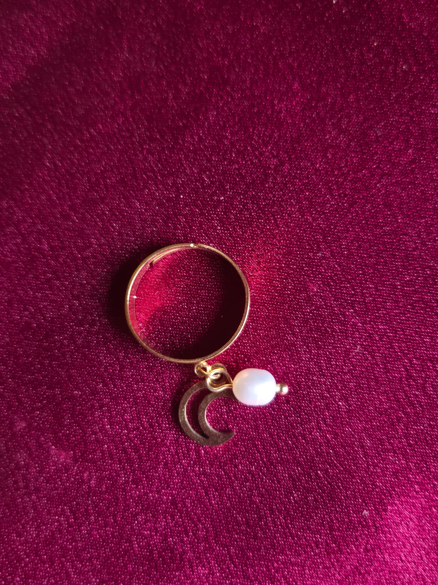 Freshwater pearl and moon ring