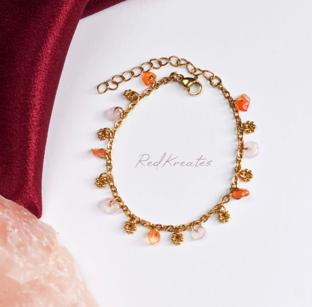 Carnelian and rose quartz Glimmer Bracelet