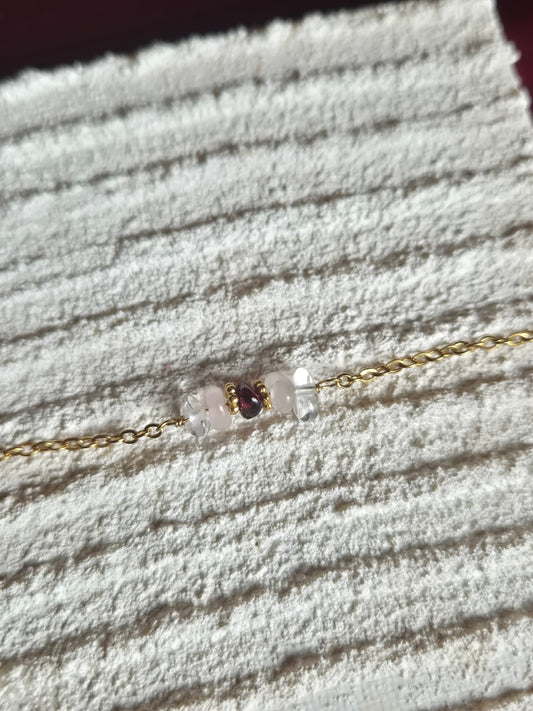 Garnet and rose quartz bracelet