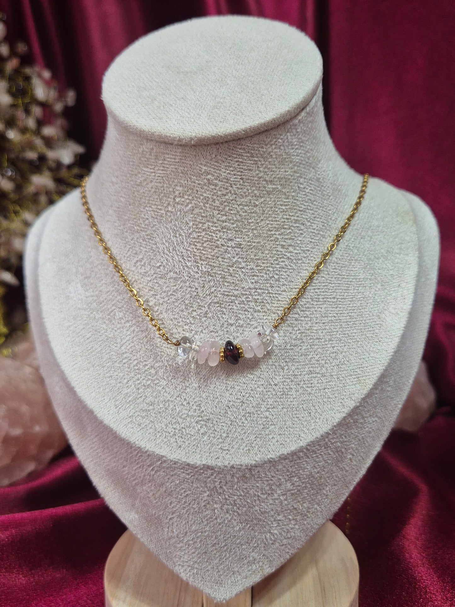 Rose quartz and garnet Necklace