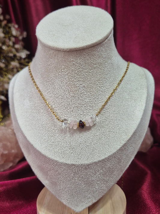Rose quartz and garnet Necklace