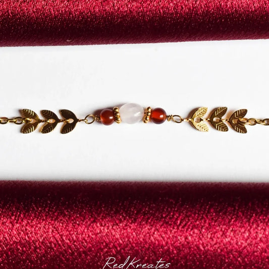 Rose quartz and Carnelian leafy bracelet